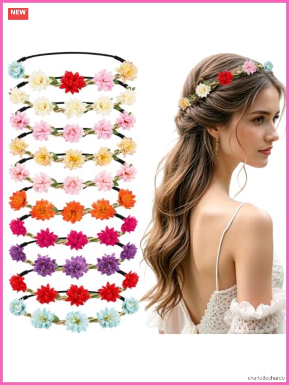 10PCS Flower Crown Headbands Boho Hair Accessories Fabric Daisy Set